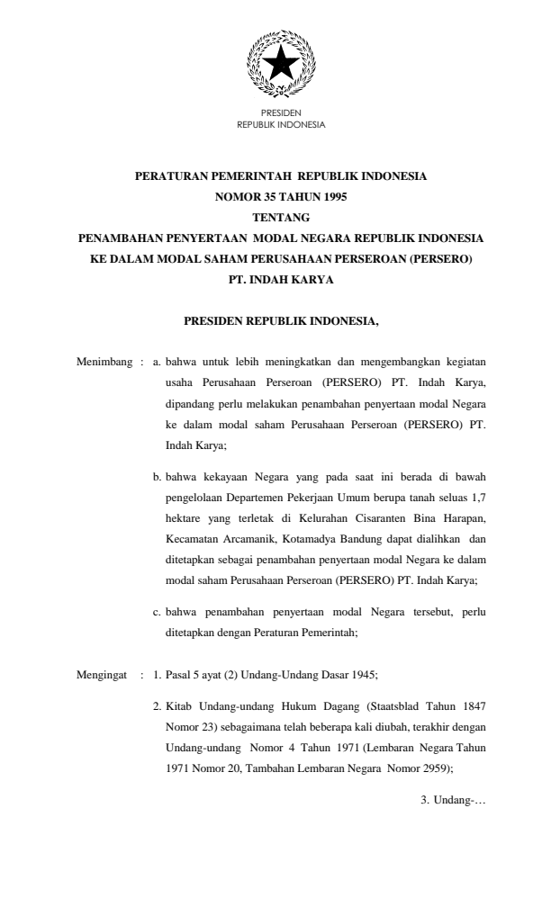 Peraturan Pemerintah Nomor 35 Tahun 1995