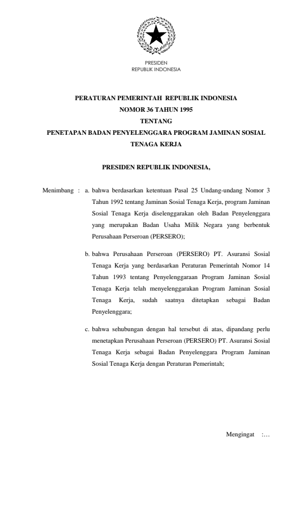 Peraturan Pemerintah Nomor 36 Tahun 1995