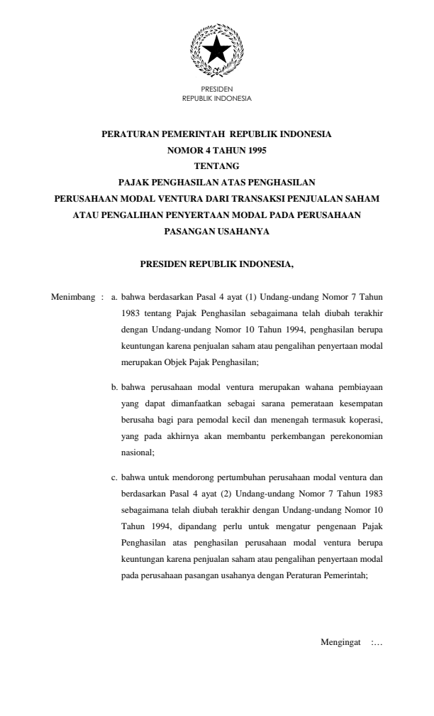 Peraturan Pemerintah Nomor 4 Tahun 1995