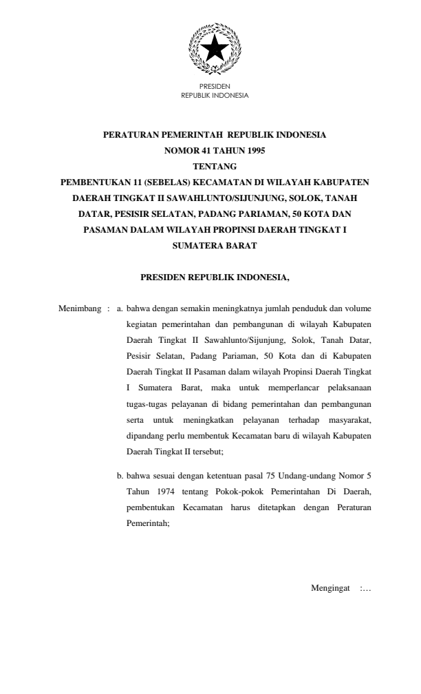 Peraturan Pemerintah Nomor 41 Tahun 1995