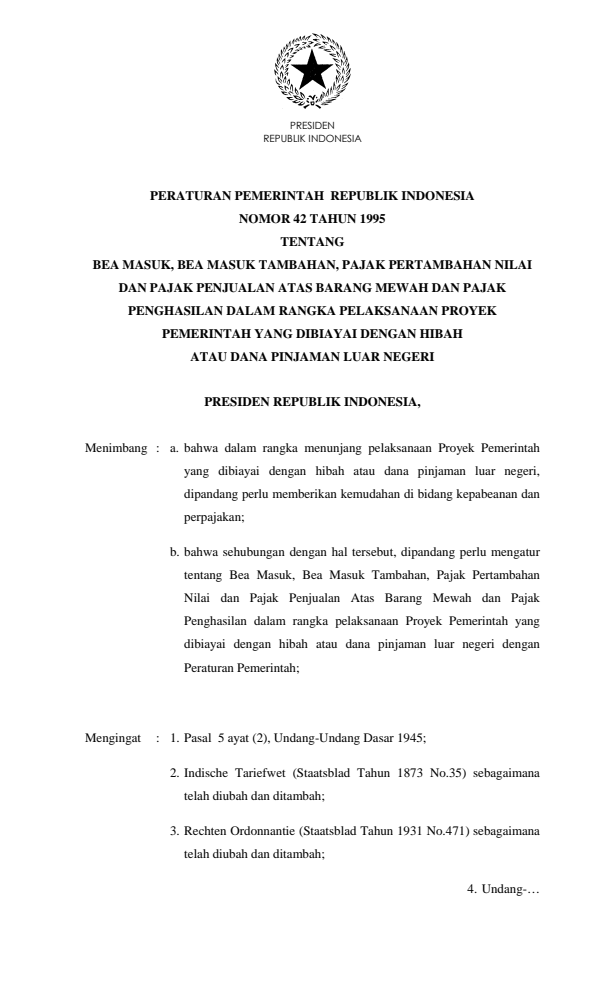 Peraturan Pemerintah Nomor 42 Tahun 1995