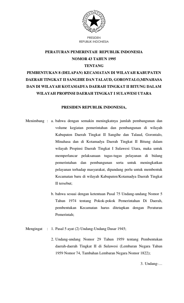 Peraturan Pemerintah Nomor 43 Tahun 1995