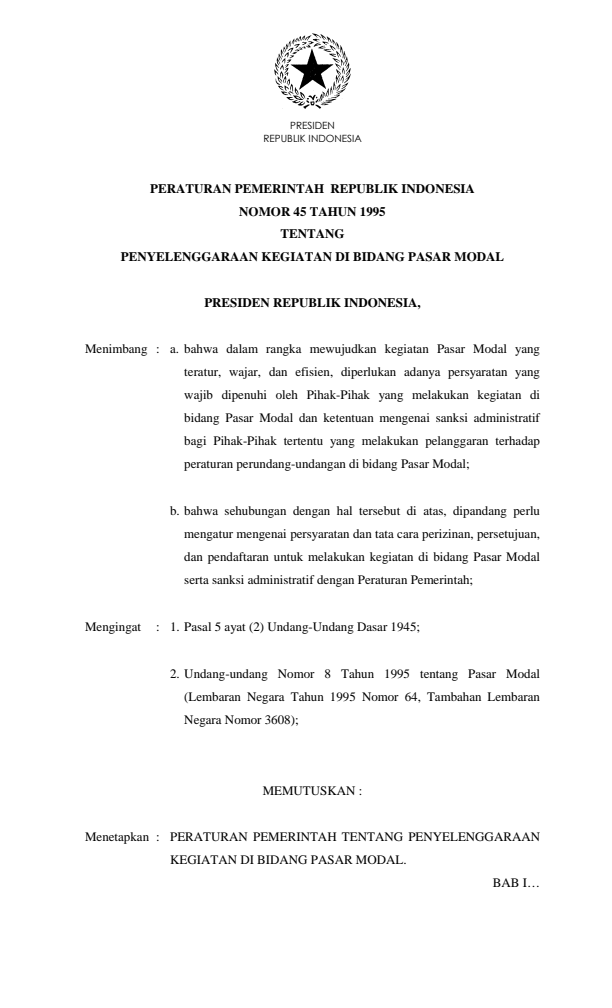 Peraturan Pemerintah Nomor 45 Tahun 1995