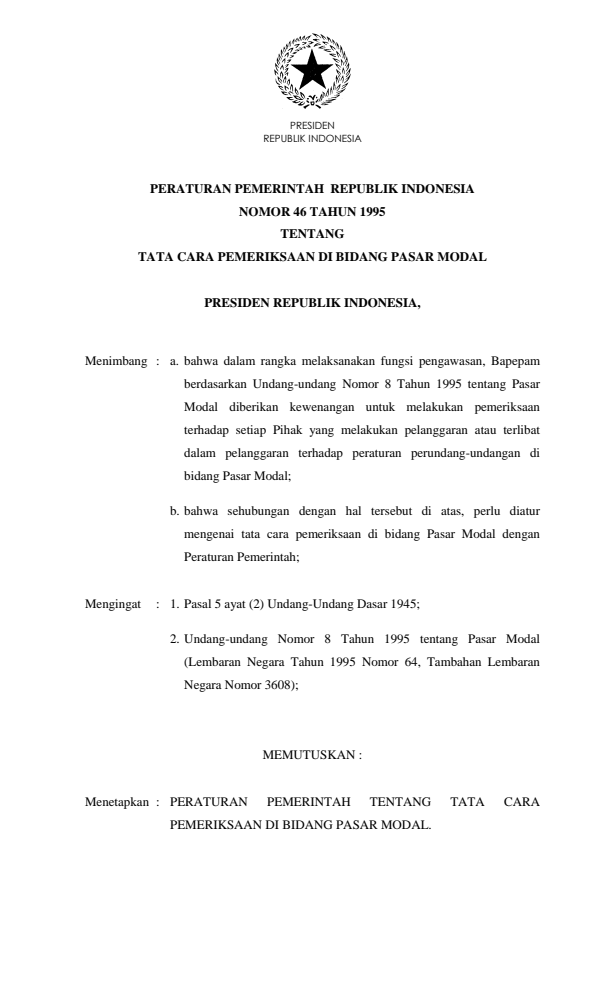 Peraturan Pemerintah Nomor 46 Tahun 1995