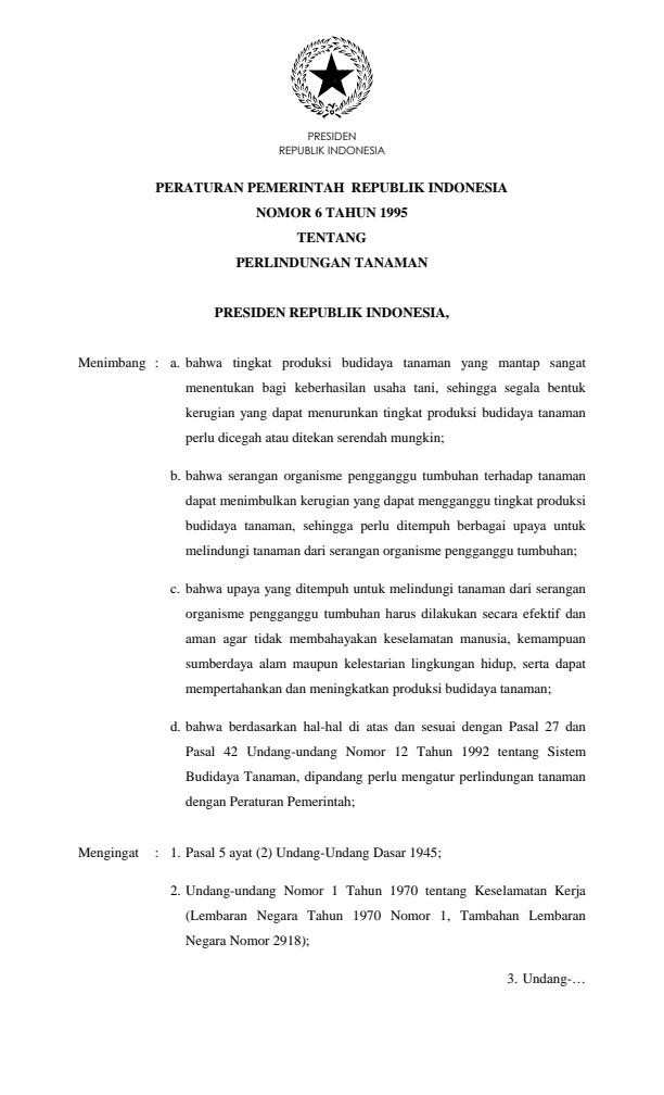 Peraturan Pemerintah Nomor 6 Tahun 1995