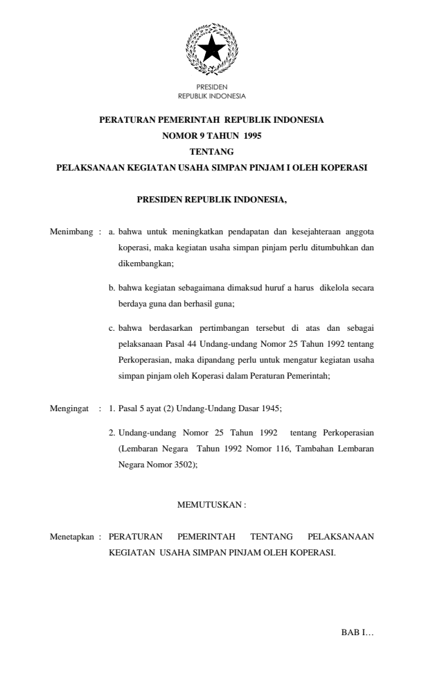 Peraturan Pemerintah Nomor 9 Tahun 1995