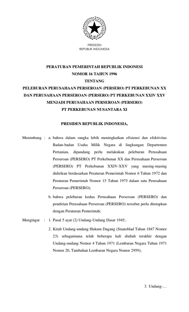 Peraturan Pemerintah Nomor 16 Tahun 1996