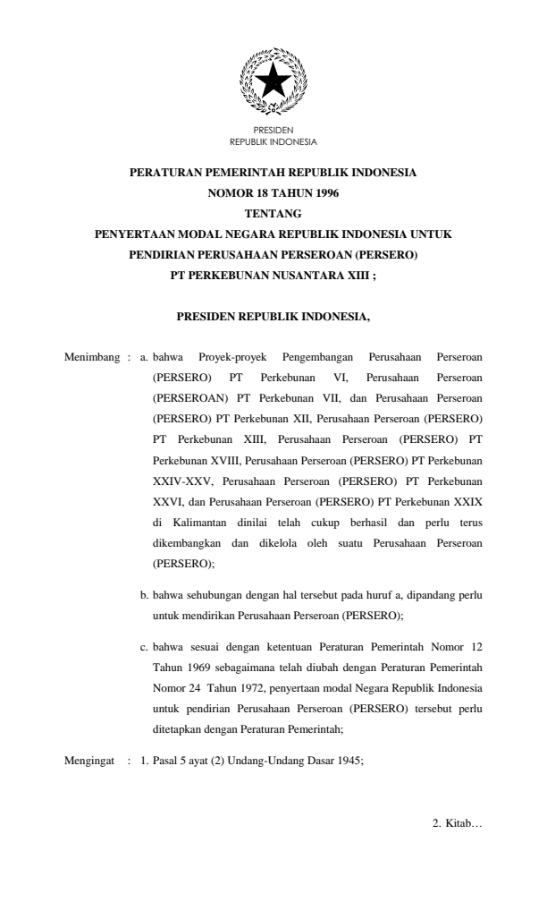 Peraturan Pemerintah Nomor 18 Tahun 1996