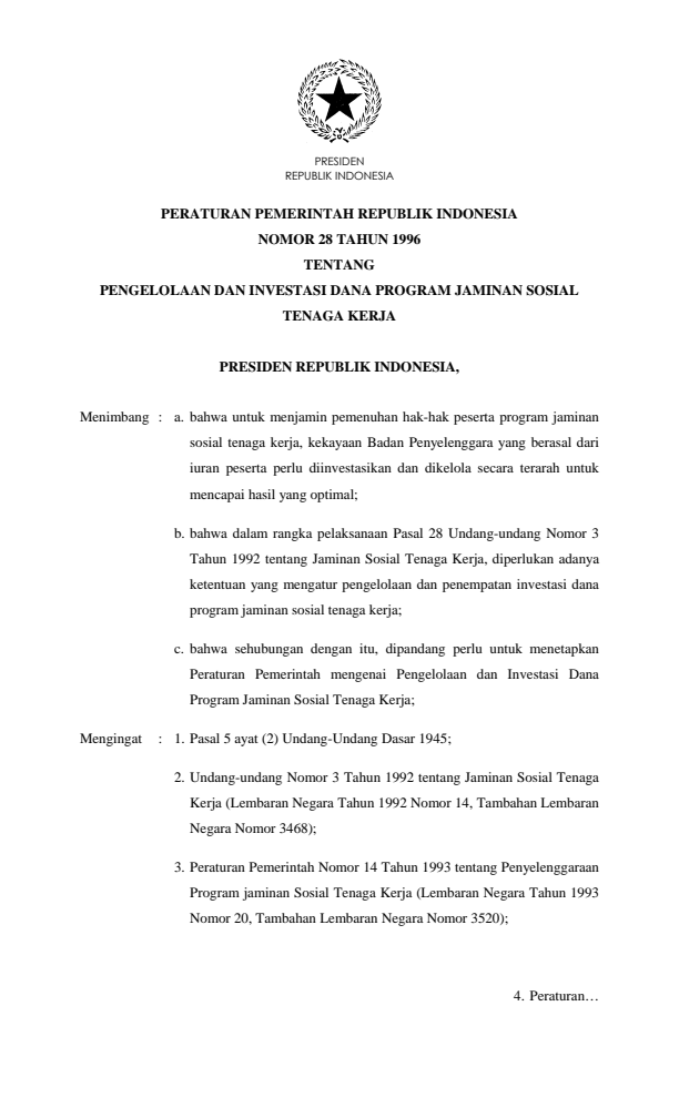 Peraturan Pemerintah Nomor 28 Tahun 1996