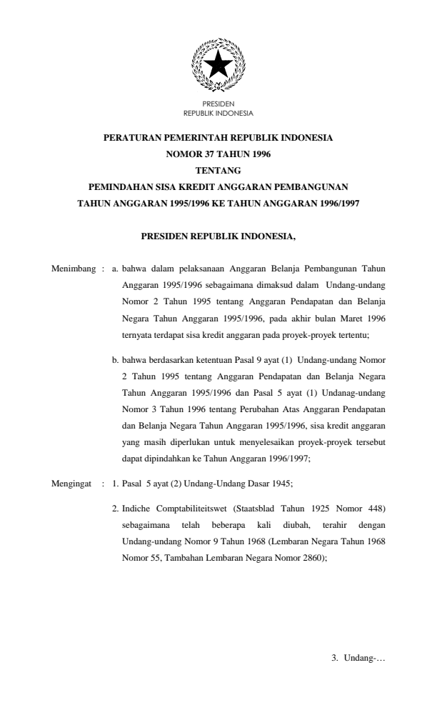 Peraturan Pemerintah Nomor 37 Tahun 1996