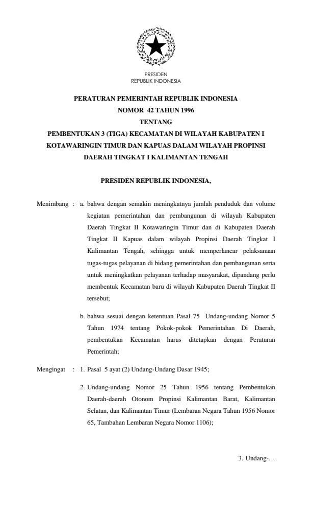 Peraturan Pemerintah Nomor 42 Tahun 1996