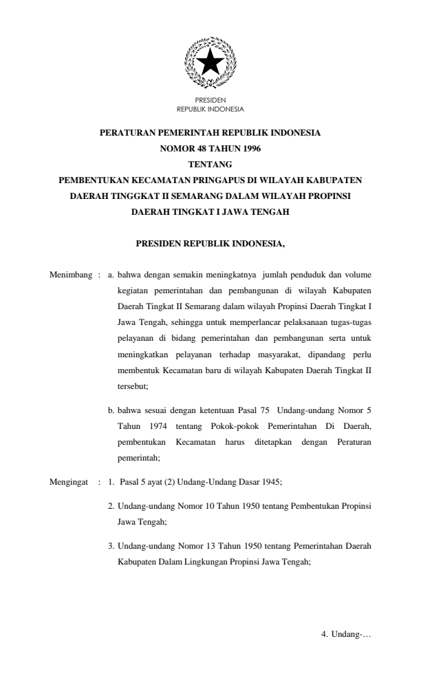 Peraturan Pemerintah Nomor 48 Tahun 1996