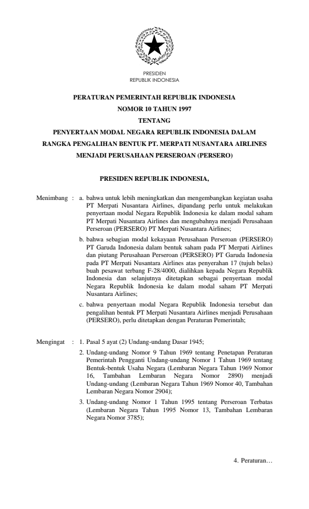 Peraturan Pemerintah Nomor 10 Tahun 1997