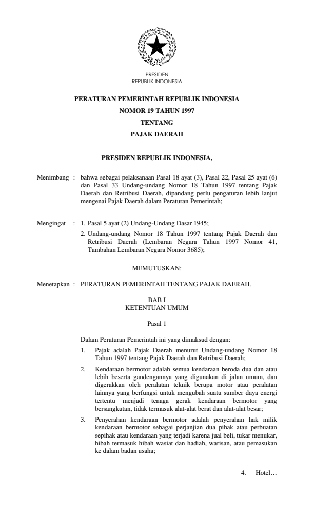 Peraturan Pemerintah Nomor 19 Tahun 1997