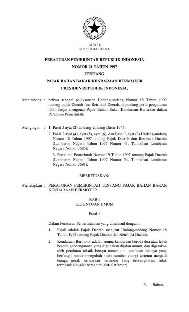 Peraturan Pemerintah Nomor 21 Tahun 1997