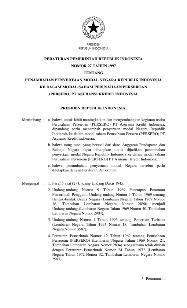 Peraturan Pemerintah Nomor 27 Tahun 1997