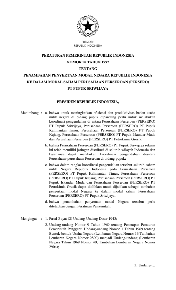 Peraturan Pemerintah Nomor 28 Tahun 1997