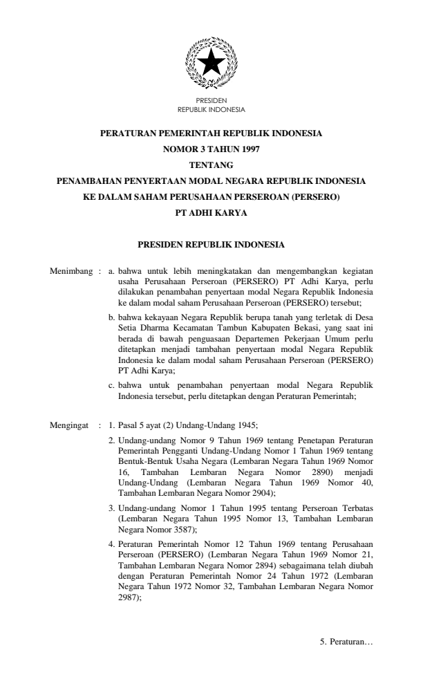 Peraturan Pemerintah Nomor 3 Tahun 1997