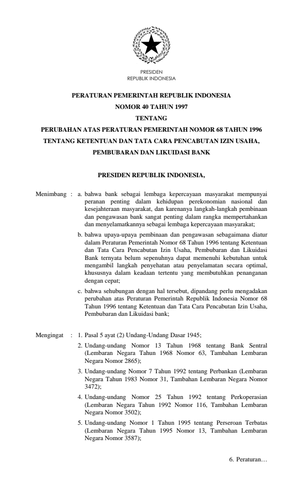 Peraturan Pemerintah Nomor 40 Tahun 1997