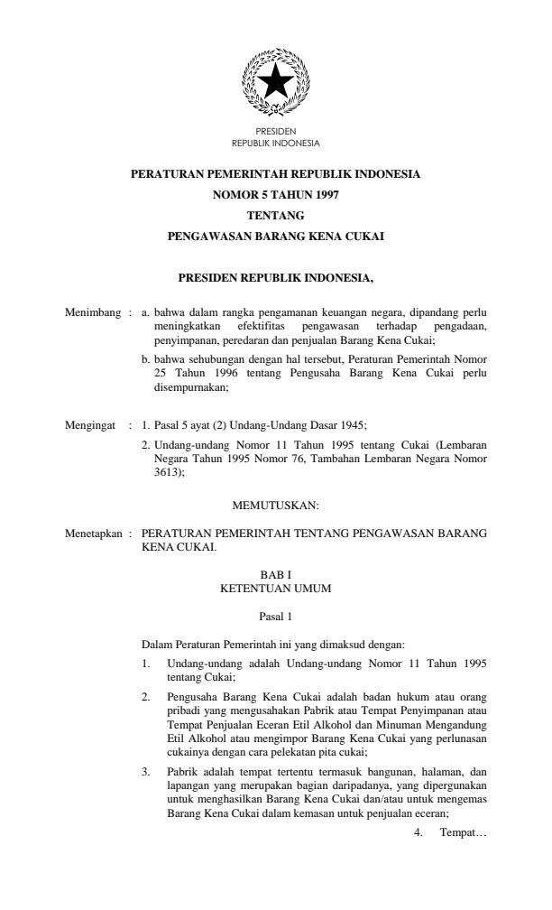 Peraturan Pemerintah Nomor 5 Tahun 1997