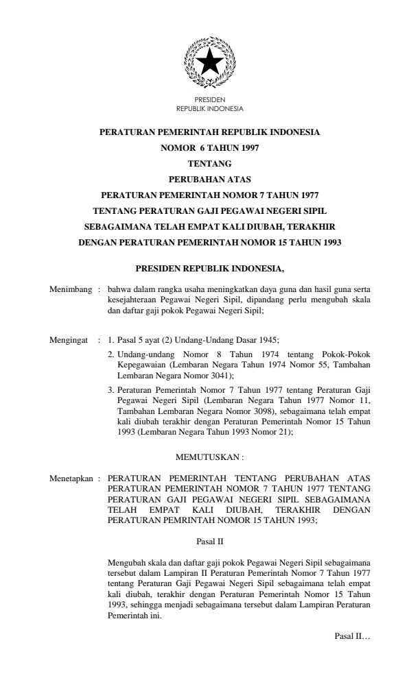 Peraturan Pemerintah Nomor 6 Tahun 1997