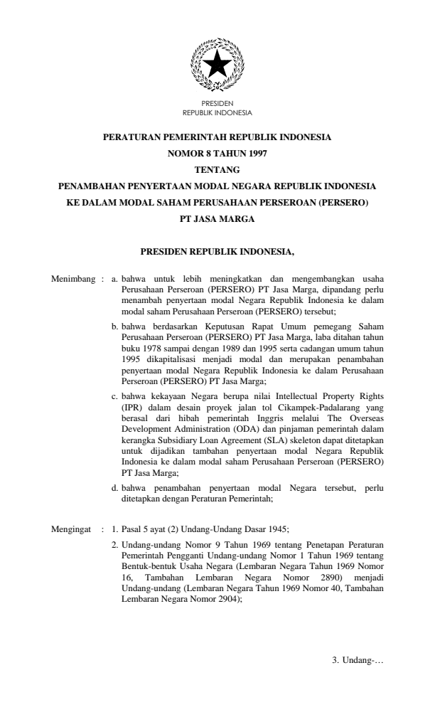 Peraturan Pemerintah Nomor 8 Tahun 1997