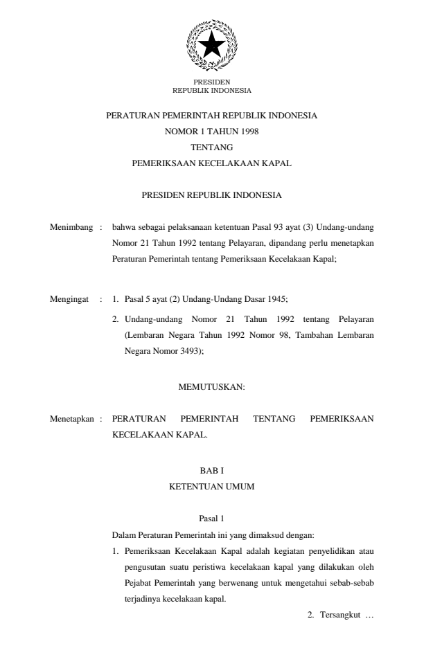 Peraturan Pemerintah Nomor 1 Tahun 1998