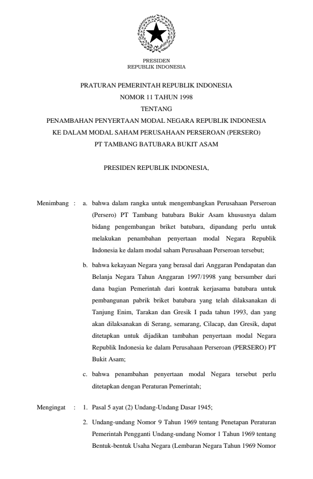 Peraturan Pemerintah Nomor 11 Tahun 1998