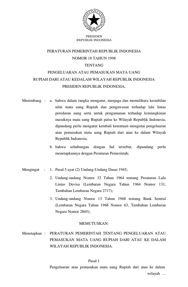 Peraturan Pemerintah Nomor 18 Tahun 1998