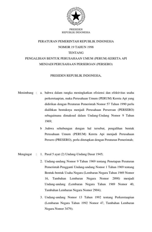 Peraturan Pemerintah Nomor 19 Tahun 1998