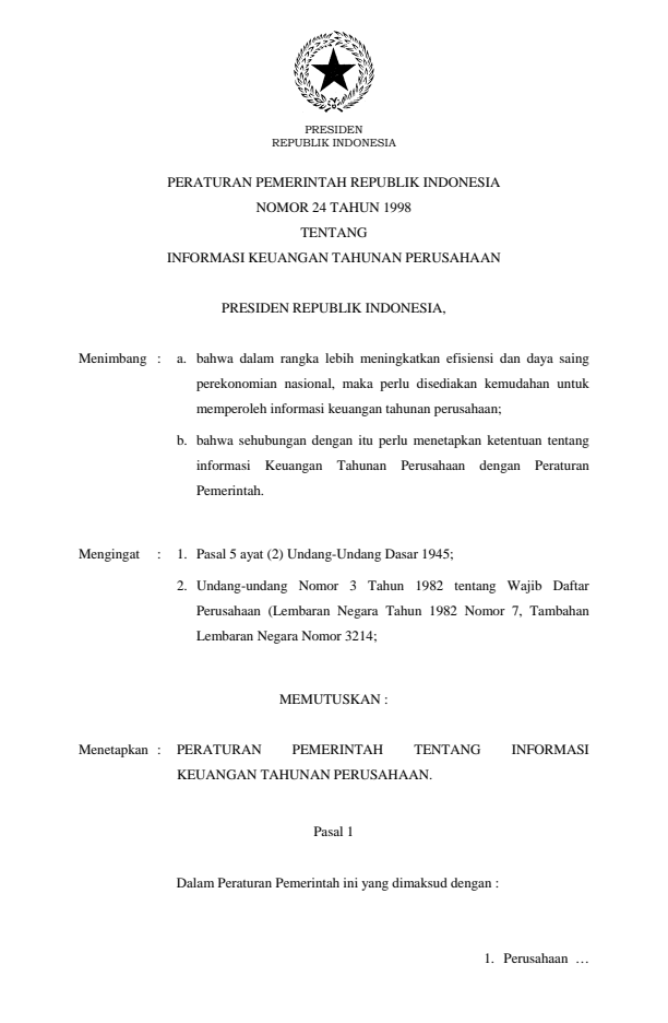 Peraturan Pemerintah Nomor 24 Tahun 1998