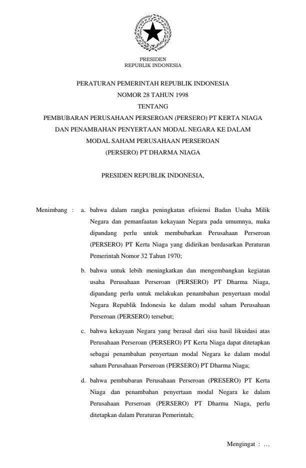 Peraturan Pemerintah Nomor 28 Tahun 1998