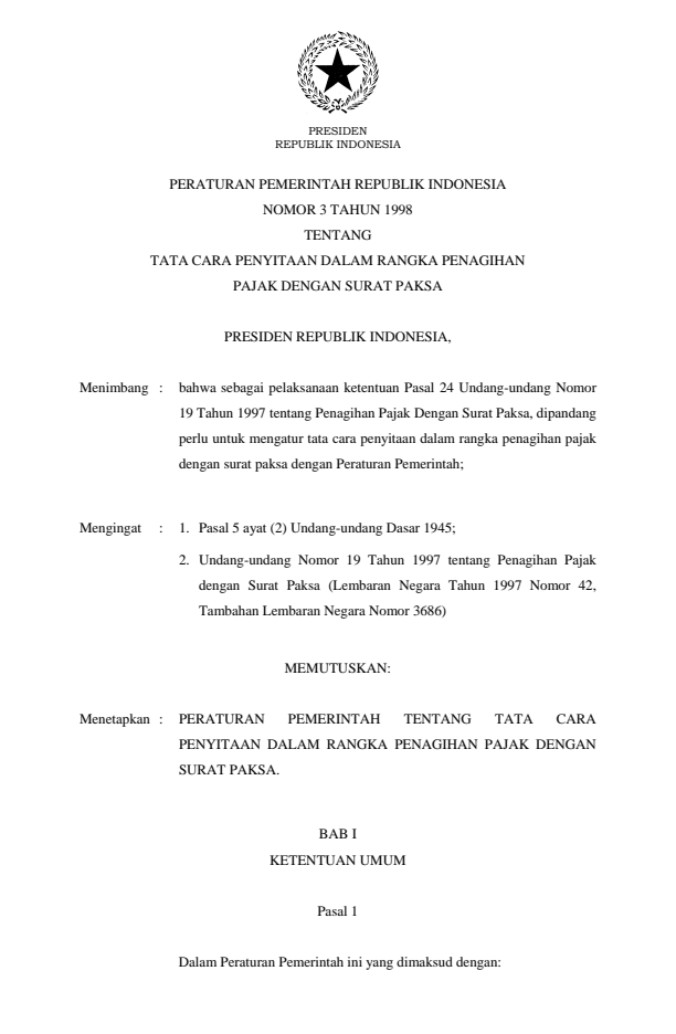 Peraturan Pemerintah Nomor 3 Tahun 1998