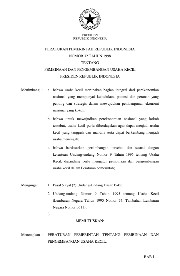 Peraturan Pemerintah Nomor 32 Tahun 1998