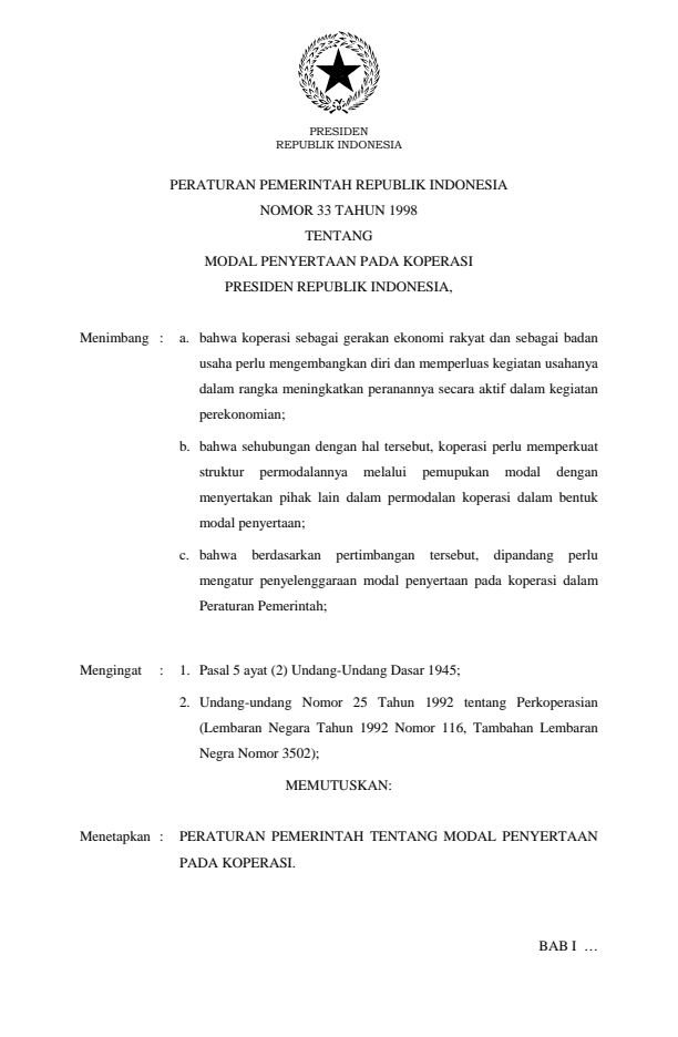 Peraturan Pemerintah Nomor 33 Tahun 1998