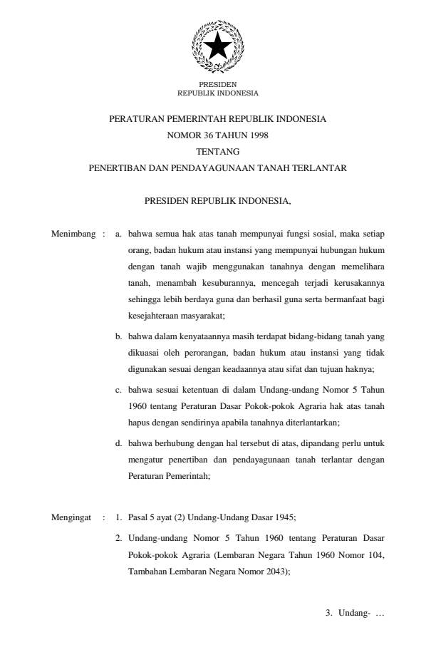 Peraturan Pemerintah Nomor 36 Tahun 1998