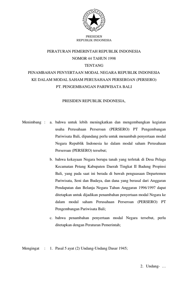 Peraturan Pemerintah Nomor 44 Tahun 1998