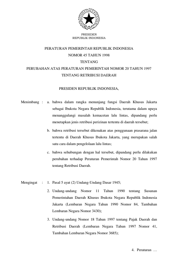 Peraturan Pemerintah Nomor 45 Tahun 1998