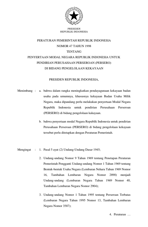 Peraturan Pemerintah Nomor 47 Tahun 1998