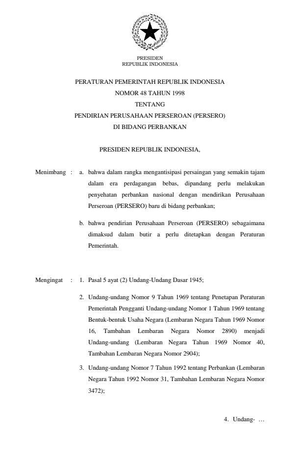 Peraturan Pemerintah Nomor 48 Tahun 1998