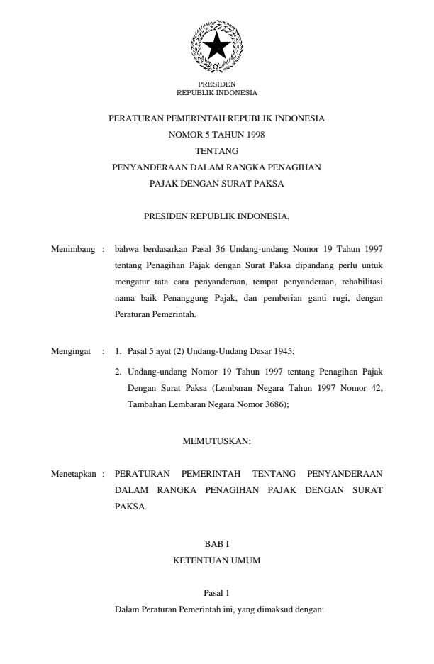 Peraturan Pemerintah Nomor 5 Tahun 1998