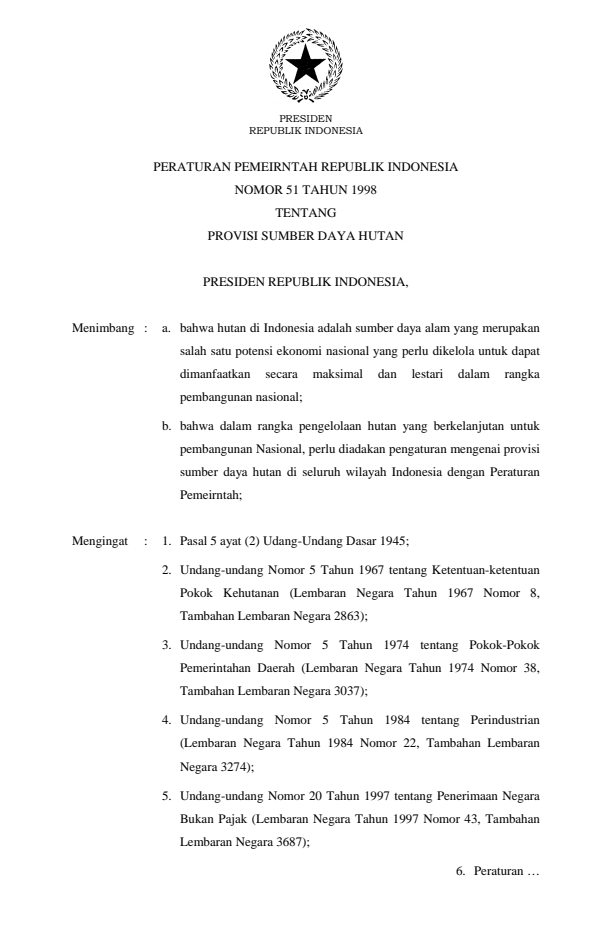 Peraturan Pemerintah Nomor 51 Tahun 1998