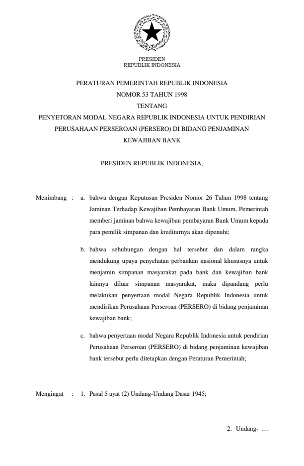 Peraturan Pemerintah Nomor 53 Tahun 1998