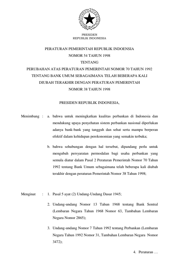 Peraturan Pemerintah Nomor 54 Tahun 1998