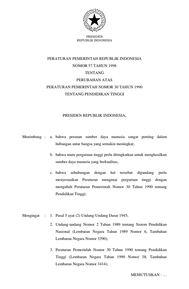 Peraturan Pemerintah Nomor 57 Tahun 1998