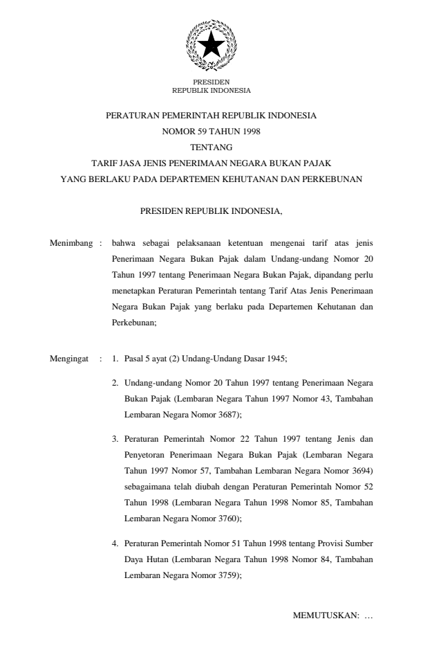 Peraturan Pemerintah Nomor 59 Tahun 1998