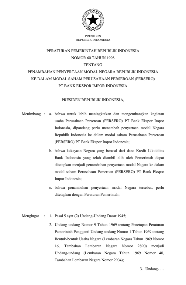 Peraturan Pemerintah Nomor 60 Tahun 1998