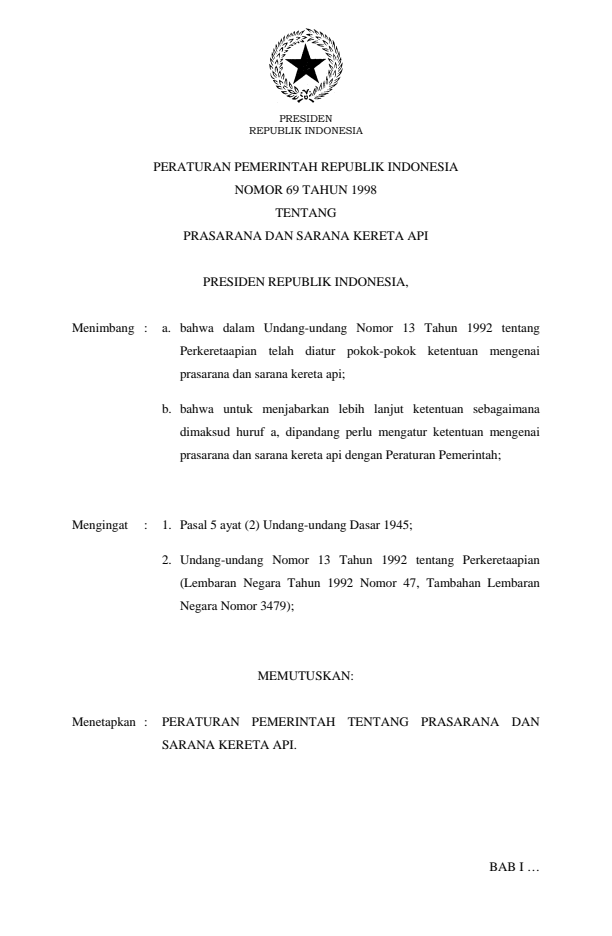 Peraturan Pemerintah Nomor 69 Tahun 1998