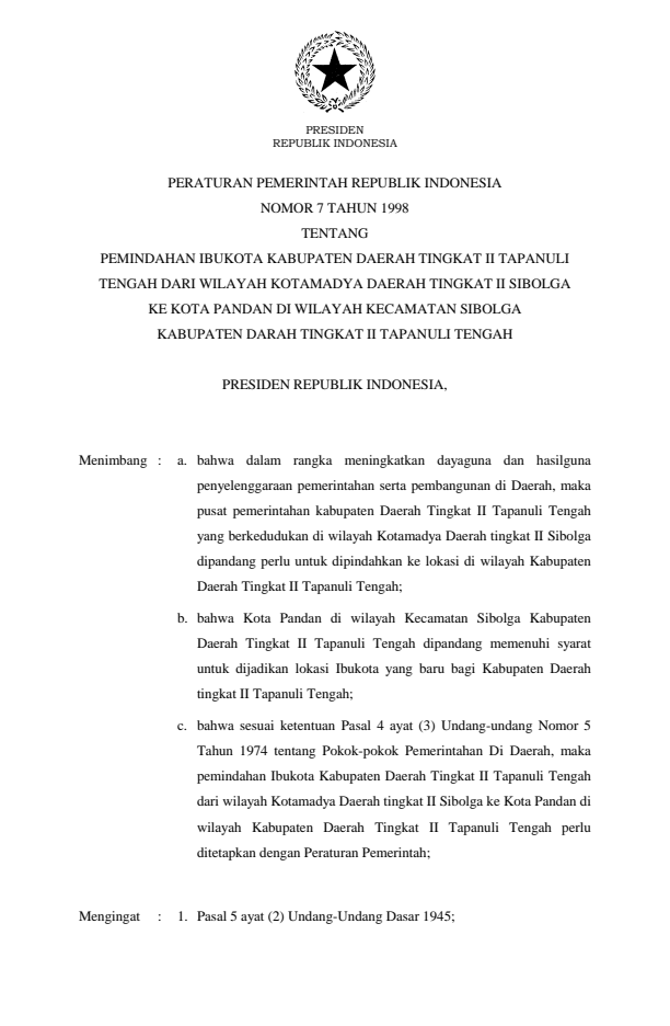 Peraturan Pemerintah Nomor 7 Tahun 1998