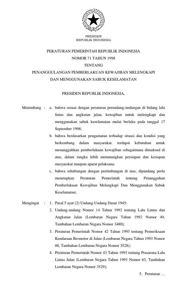 Peraturan Pemerintah Nomor 71 Tahun 1998